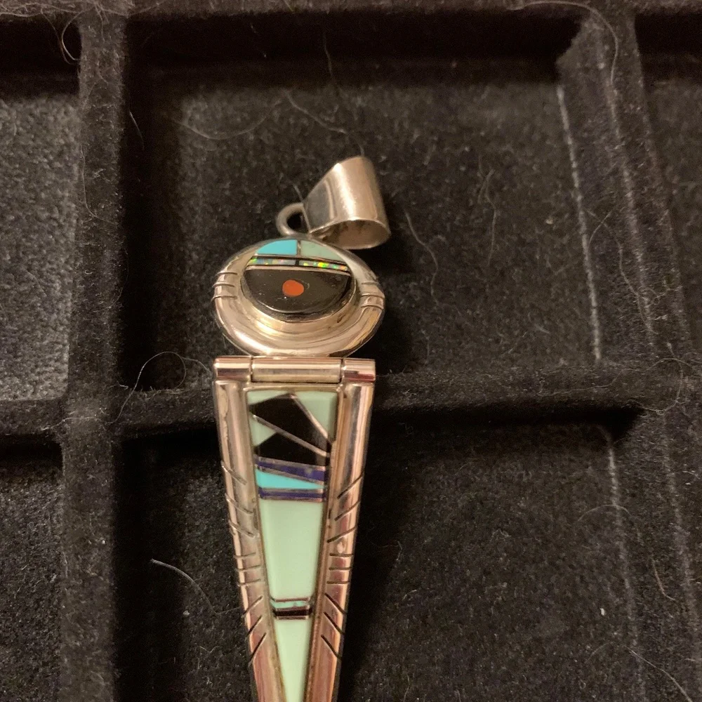 Native American Kachina Multi Stone Inlay Sterling Silver Pendant Vintage - Picture 4 of 6